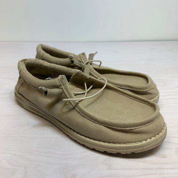 Hey Dude Beige Wally Stretch Canvas Slip-On Casual Shoes Size 9 M - Picture 1 of 9